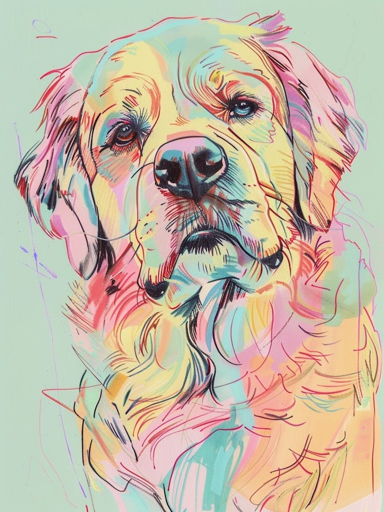 Pastel Watercolour Kuvasz Dog Line Illustration 1