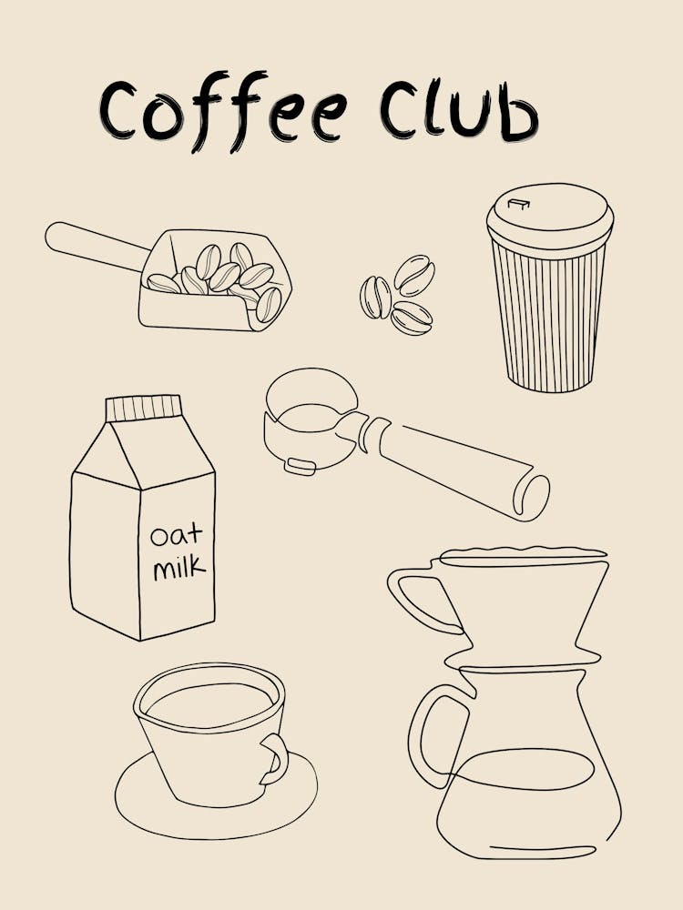 Coffee Club Strichzeichnung Poster S&W