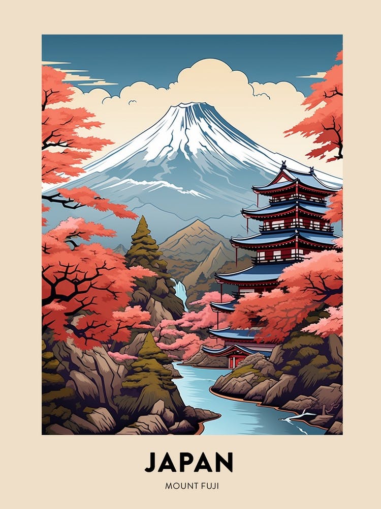 Mount Fuji Japan 1 Vintage Hiking Travel Poster