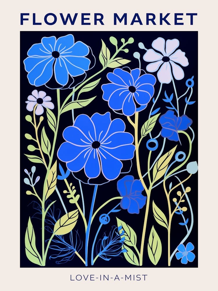 Blue Flower Market Poster Nigella Love In A Mist 1