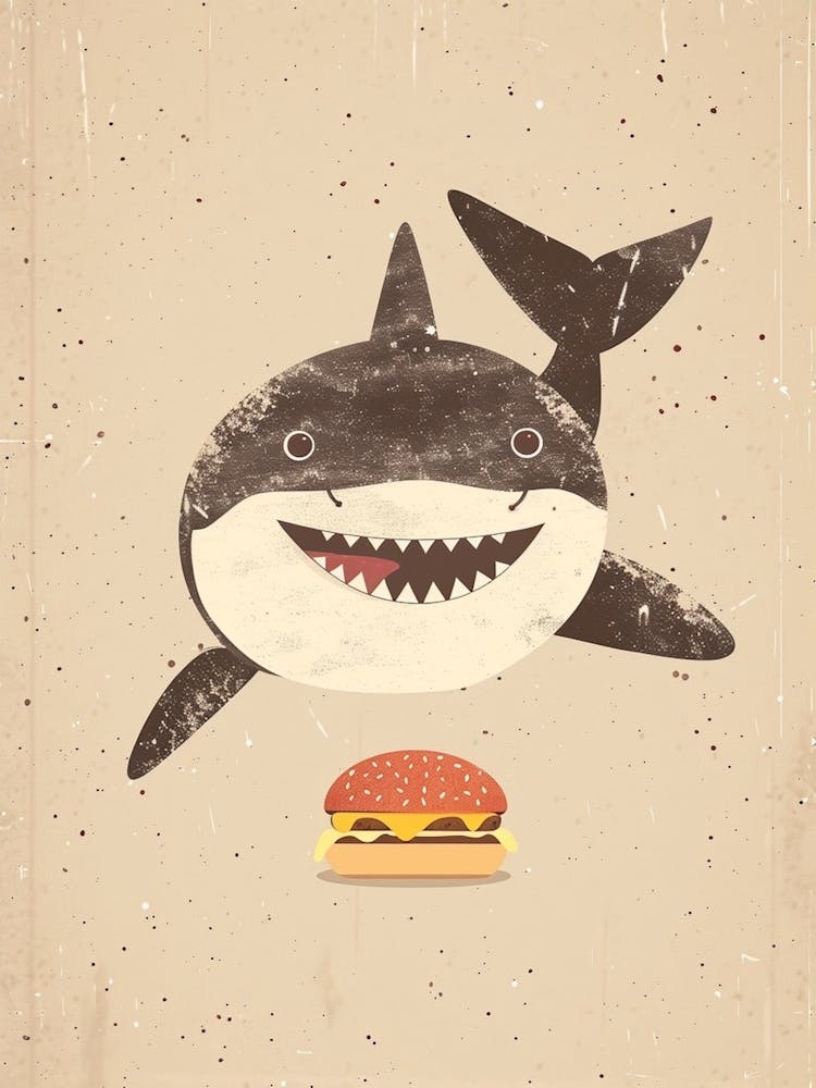 Shark Eating A Cheeseburger Muted Pastel 2