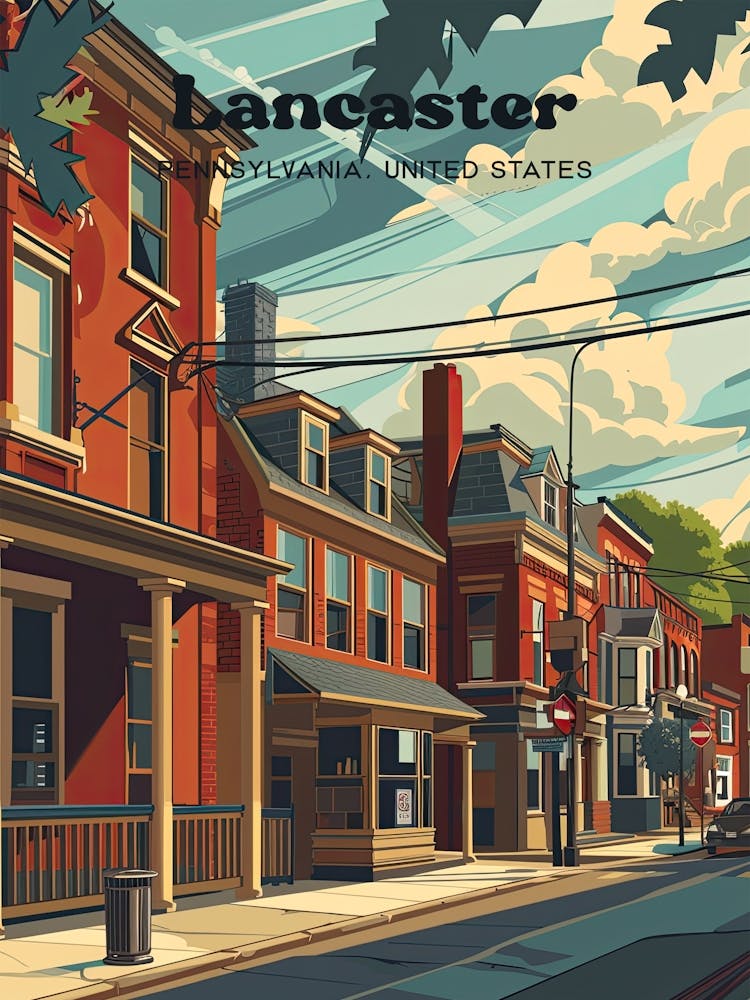 Lancaster Pennsylvania Town Digital Travel Illustration