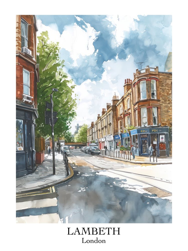 Lambeth London Borough   Street Watercolour 4 Poster