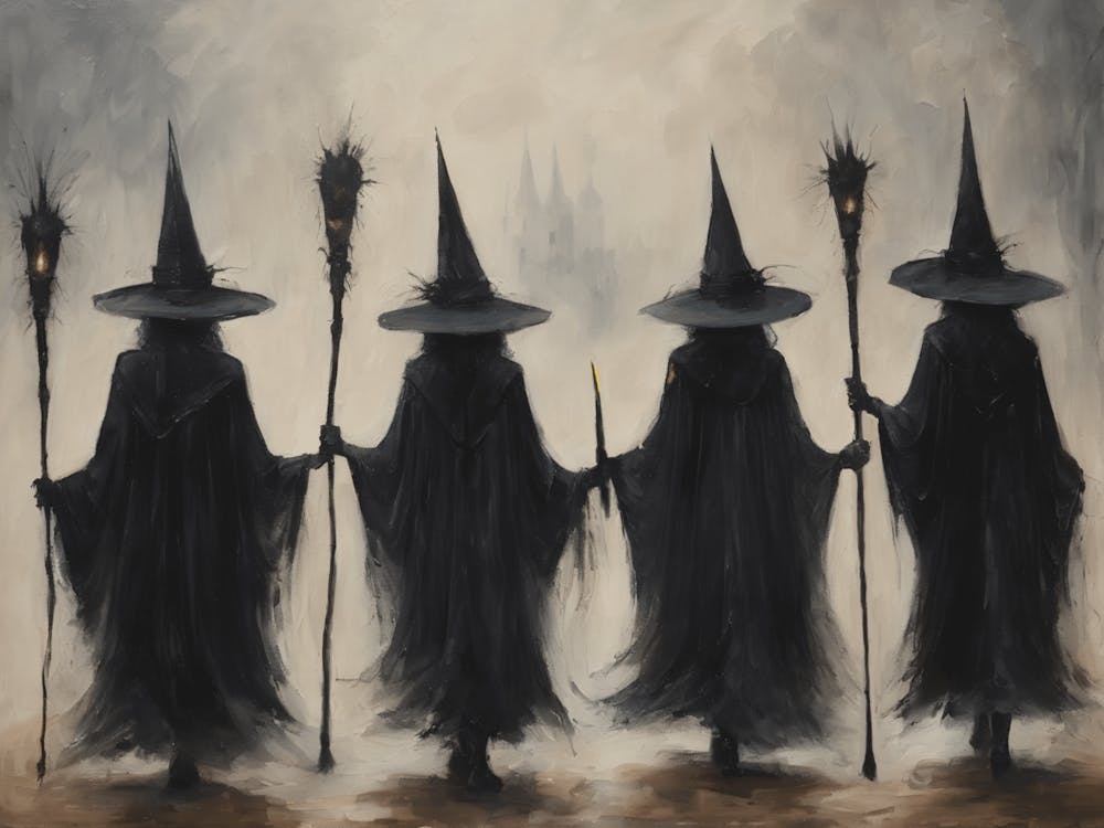 Witches Coven on Halloween | Neutral Tones Spooky Gothic Samhain Witchcraft Altar Wall Art for Tarot Moody Dark Aesthetic