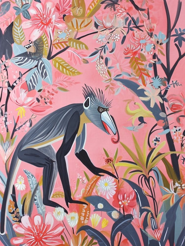 Floral Animal Painting Mandrill 1