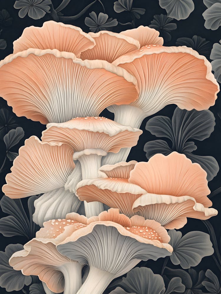 Mushrooms On A Black Background