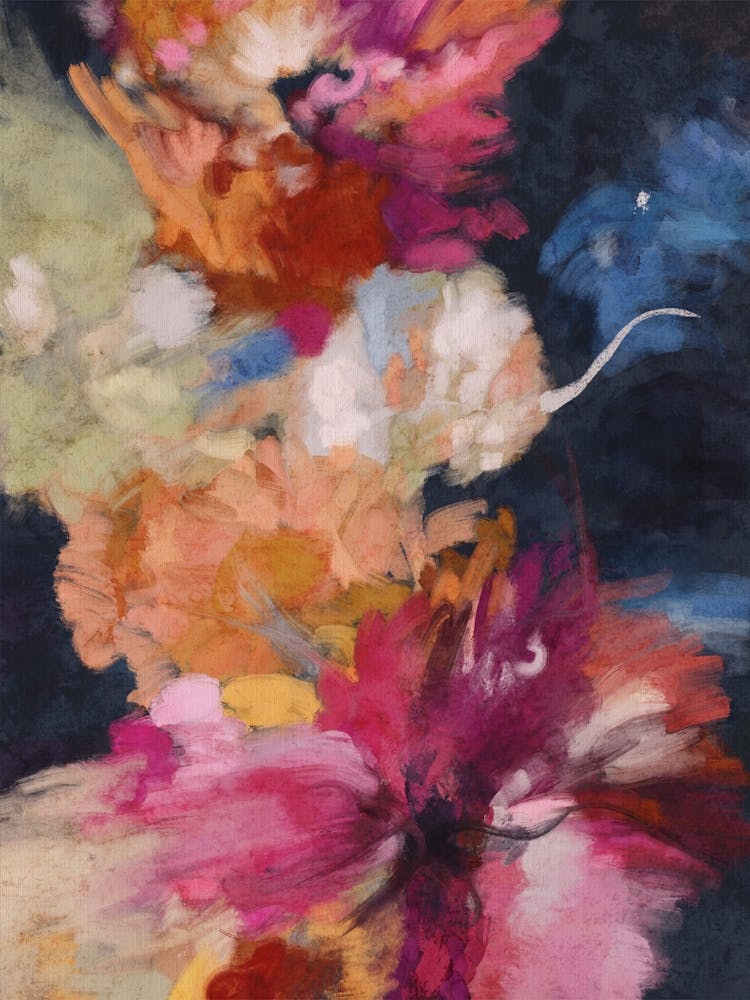 Navy Blue Floral Colorful Abstract