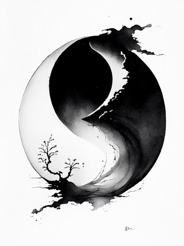 Black And White Yin and Yang Japanese Ink