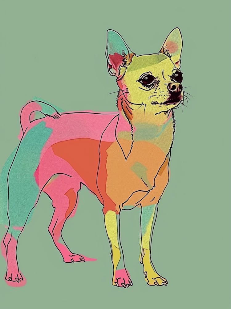 Chihuahua Dog Pastel Line Illustration  3