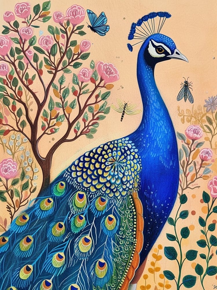 Folky Floral Peacock In The Wild 2