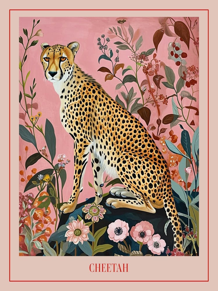 Floral Animal Painting Cheetah 3 Poster