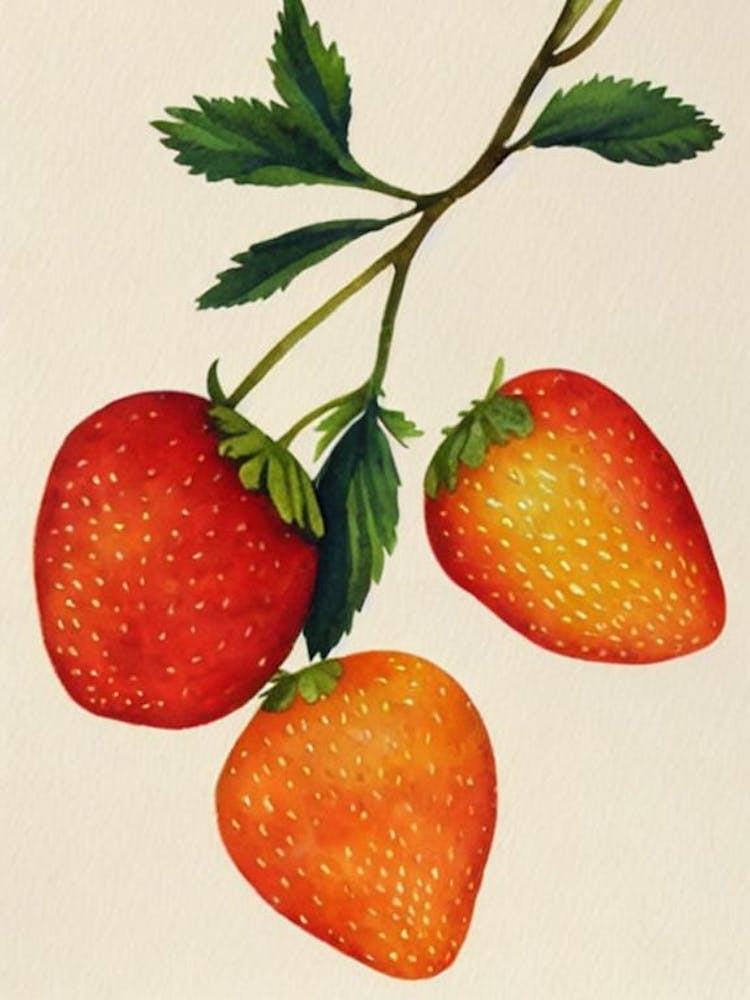 Strawberry Watercolour Fruit Painting Fruit