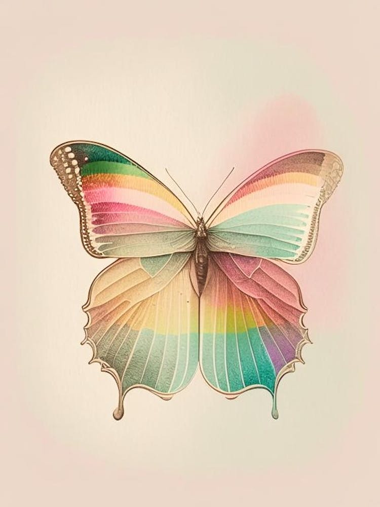 Butterfly On Rainbow Vintage Pastel 1