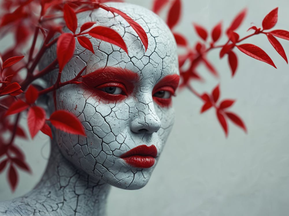 Portrait Of A Woman With Red Leaves