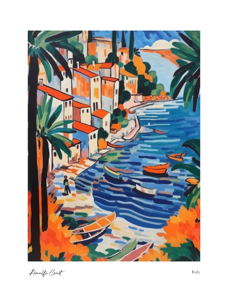 Amalfi Coast Matisse Style, Italy 2 Watercolour Travel Poster