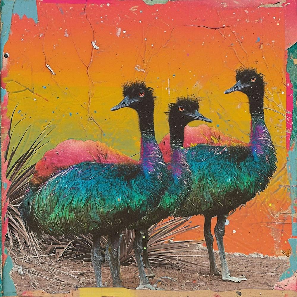 Kitsch Textured Collage Of Ostrich 2