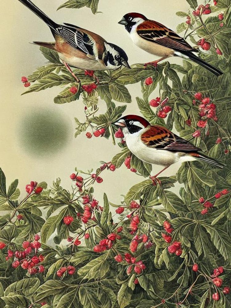 House Sparrow Haeckel Style Vintage Illustration Bird