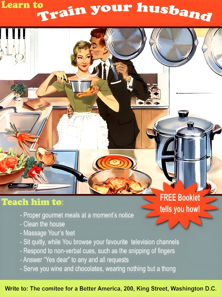 Trainiere deinen Ehemann, Lustiges Vintage-Werbeplakat