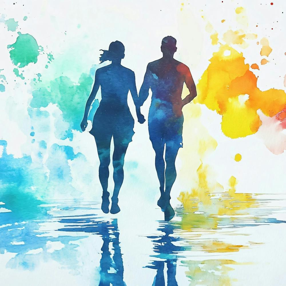 Couple Running On Water Splashes