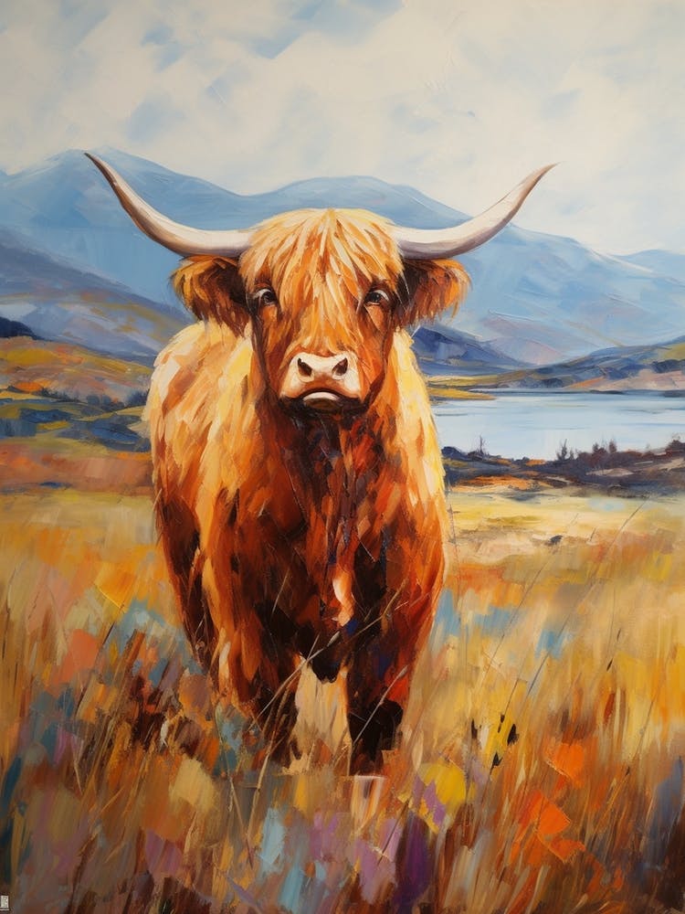 Colourful Impressionism Style Painting Of A Highland Cow 3