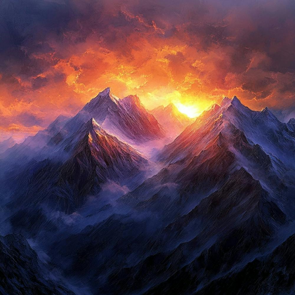 Dynamische Berg-Sonnenuntergangslandschaft 10
