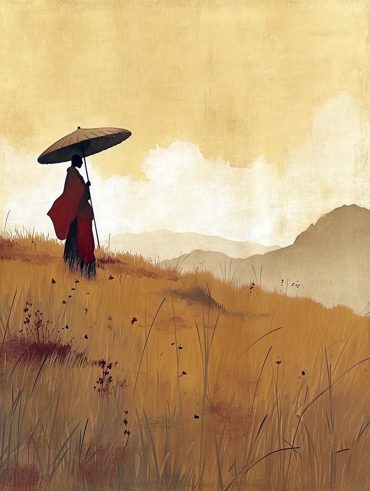 Asian Woman With Umbrella, Minimalism