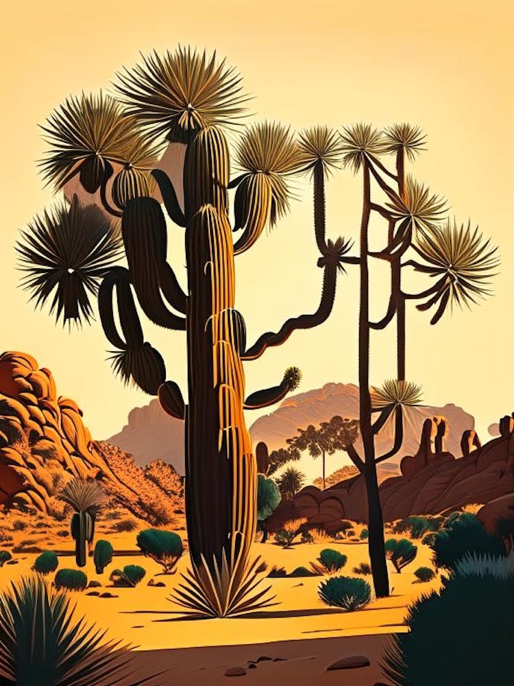 Arbres de Josué dans le Désert de Mojave - Illustration Rétro (1)