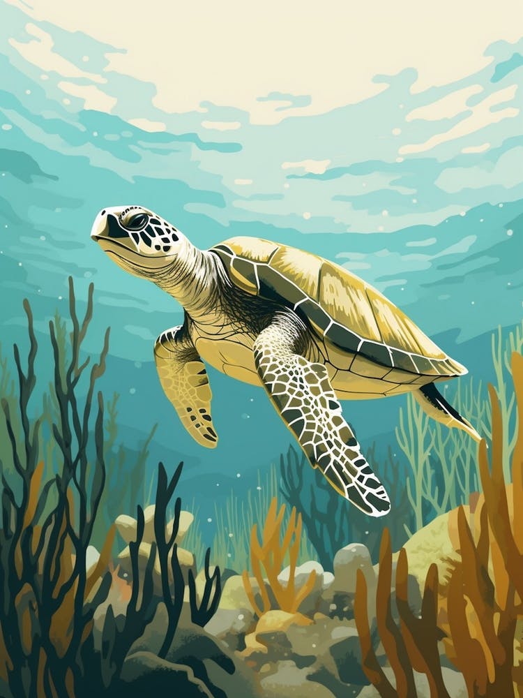 Modern Illustration Of Sea Turtle In Ocean Swimming 3