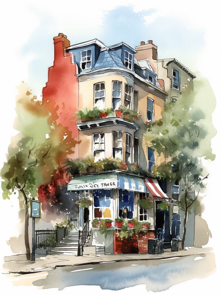 Greenwich Village Neighborhood, Watercolour 2