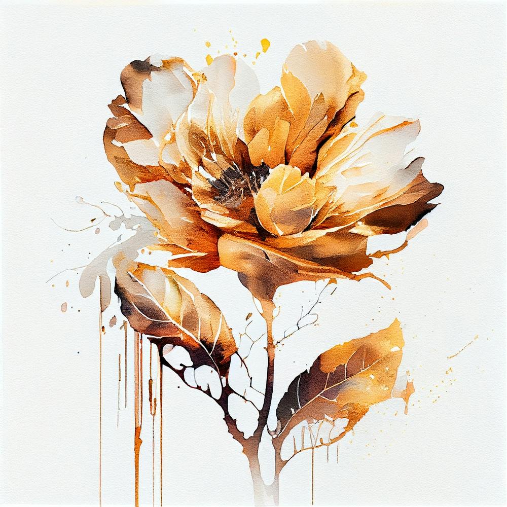 Watercolor Gold Flower Abstract