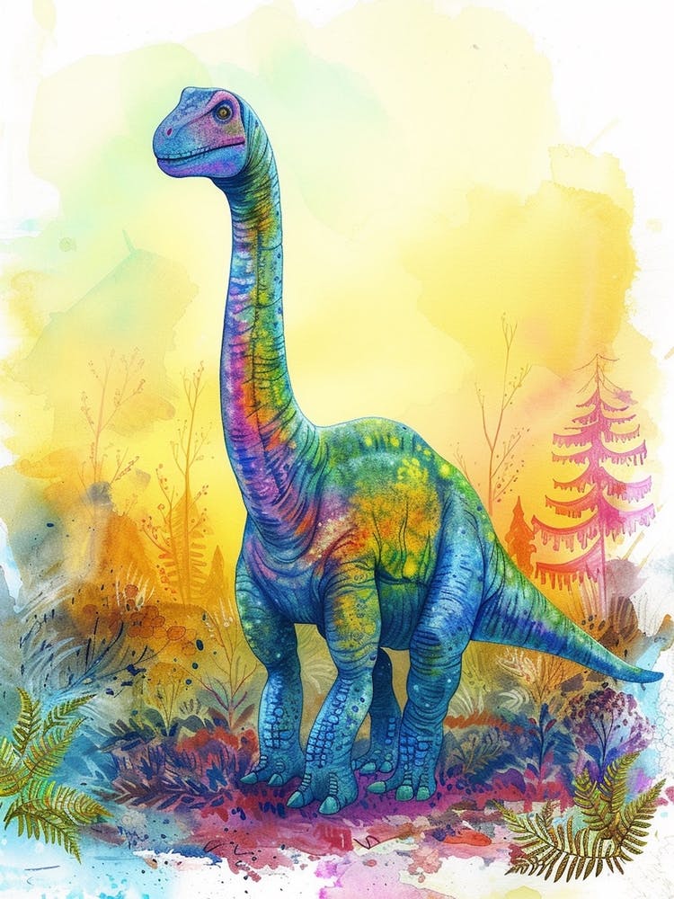 Aquarelle Arc-en-ciel Dinosaure Brontosaure 2