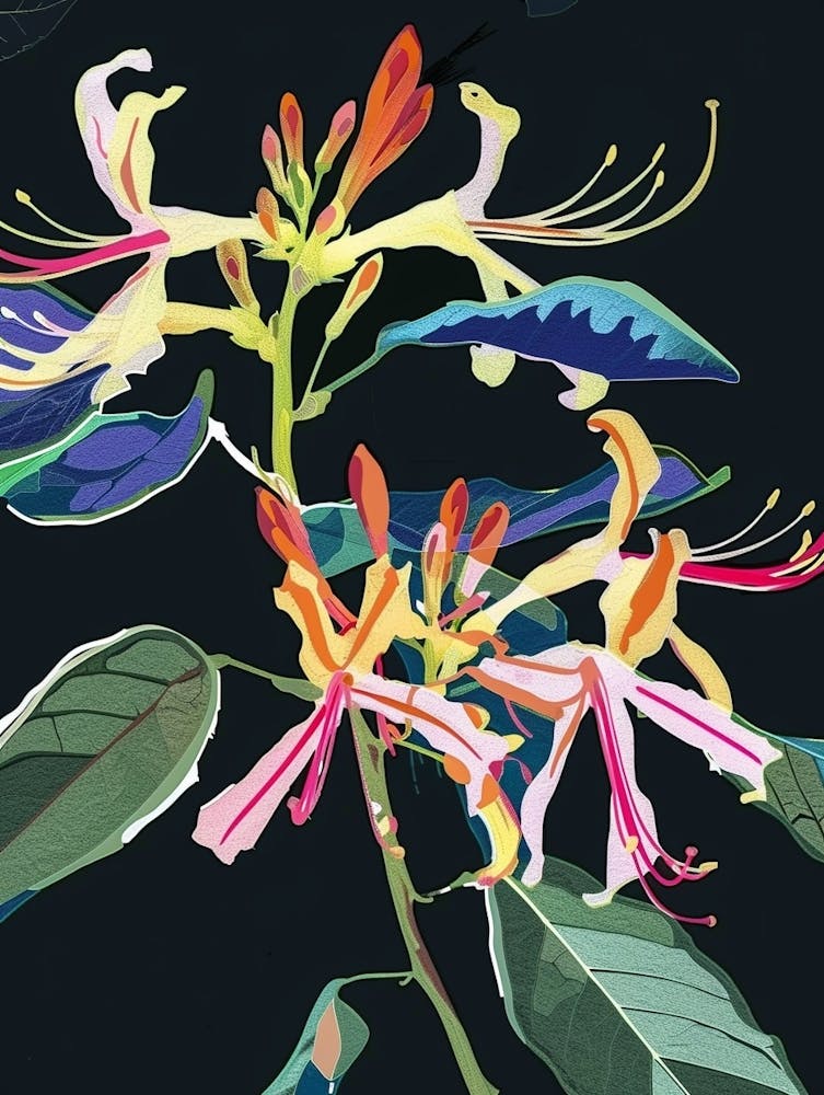 Neon Flowers On Black Honeysuckle 3