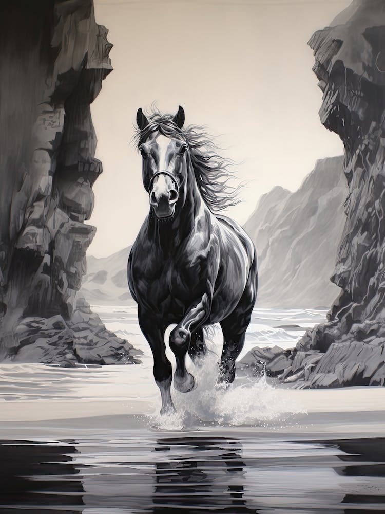 A Horse Oil Painting In Pfeiffer Beach California, Usa, Portrait 4