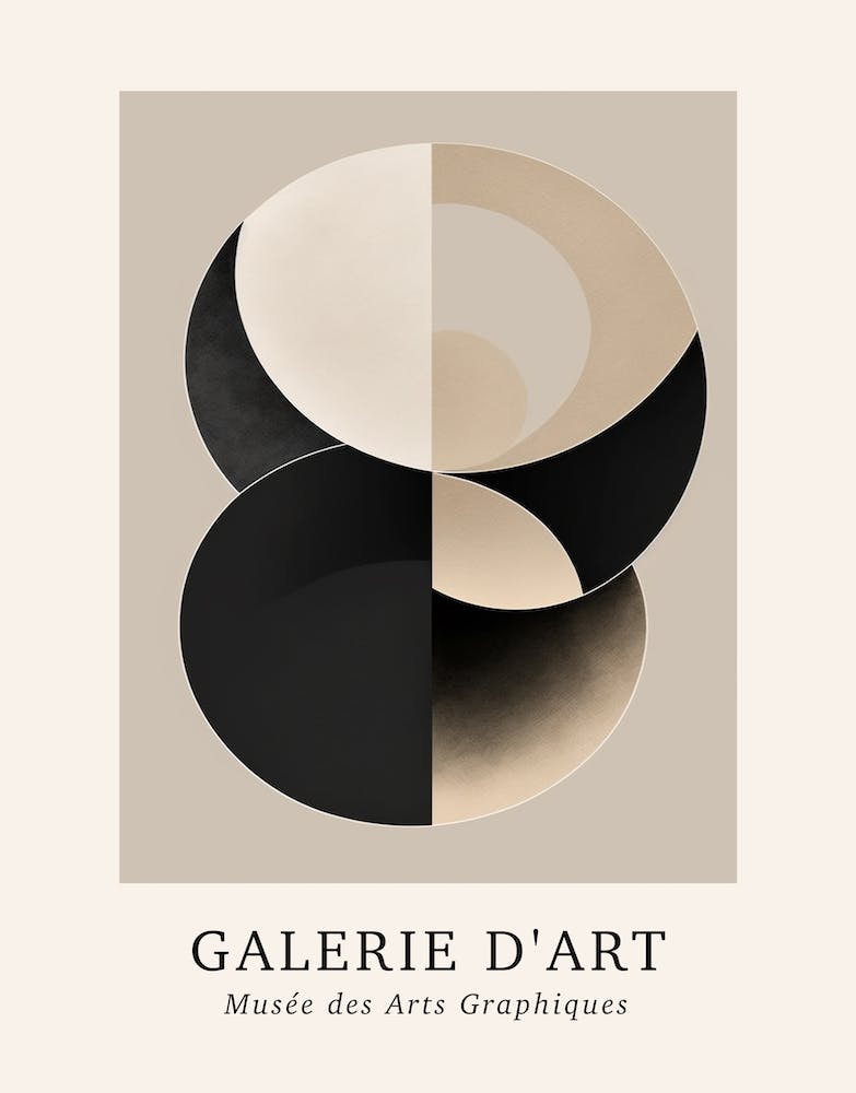 Galerie D'Art Abstract Geometric Circle Beige And Black 3