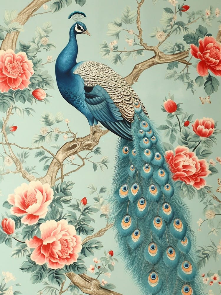 Sky Blue & Pink Peony Wallpaper Style