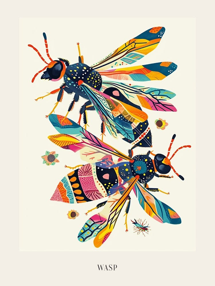 Colourful Insect Illustration Wasp 8 Poster