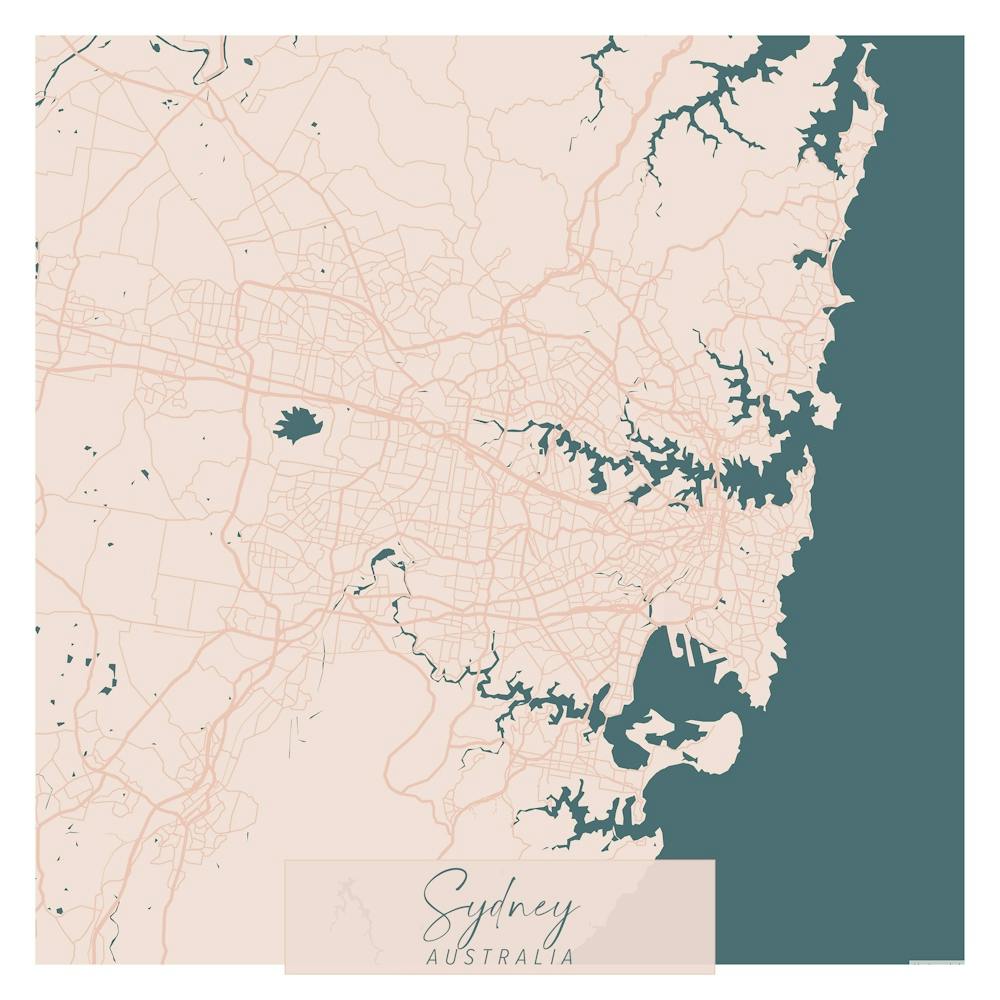 Sydney Australia Pink and Blue Cute Script Street Map