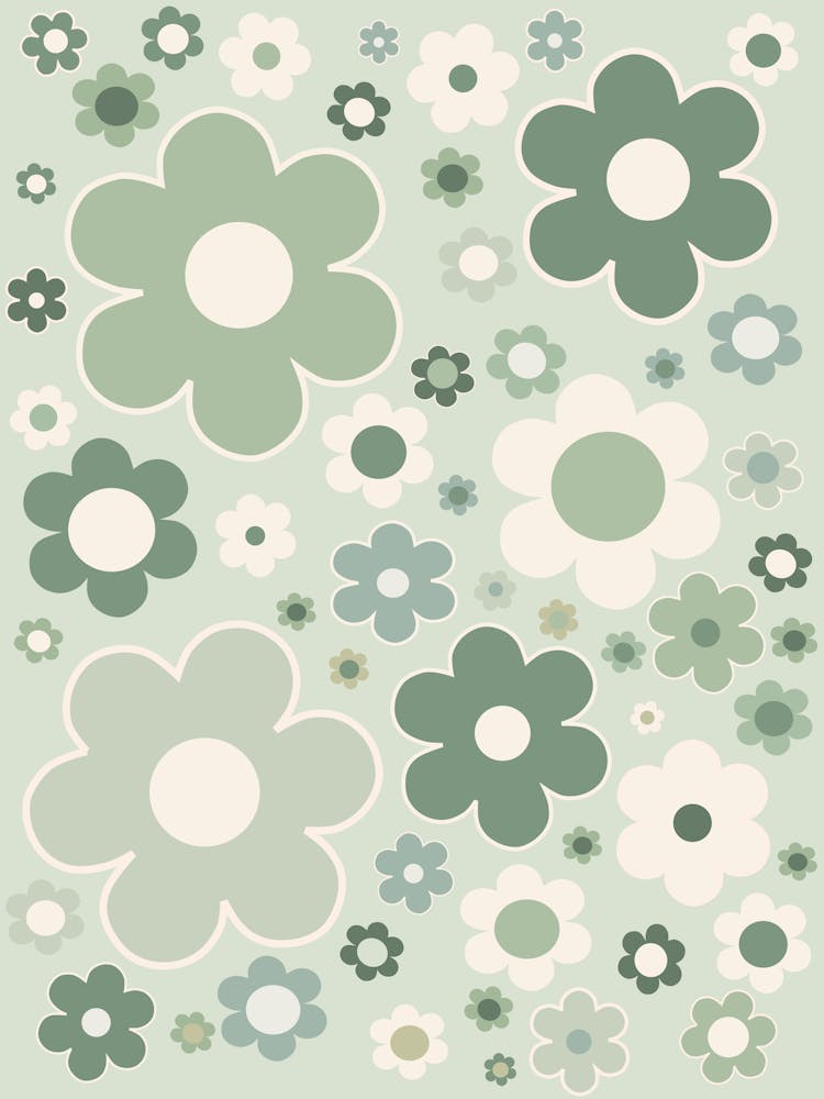 Retro Flowers Sage Green