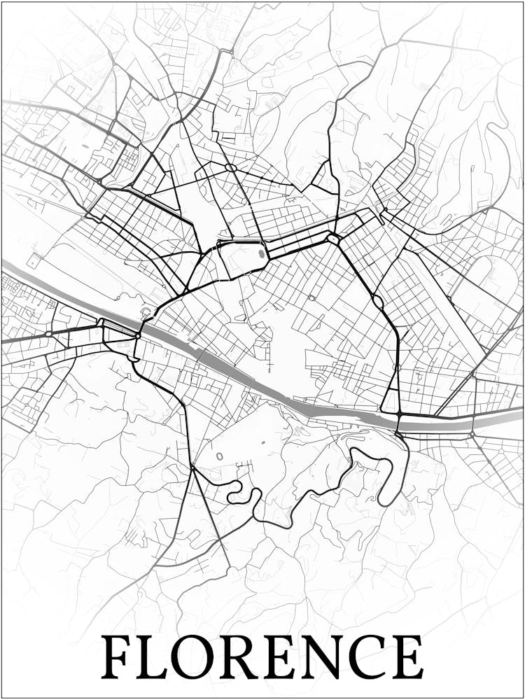 Florence, Italy, City Map, Black And White Fade Design