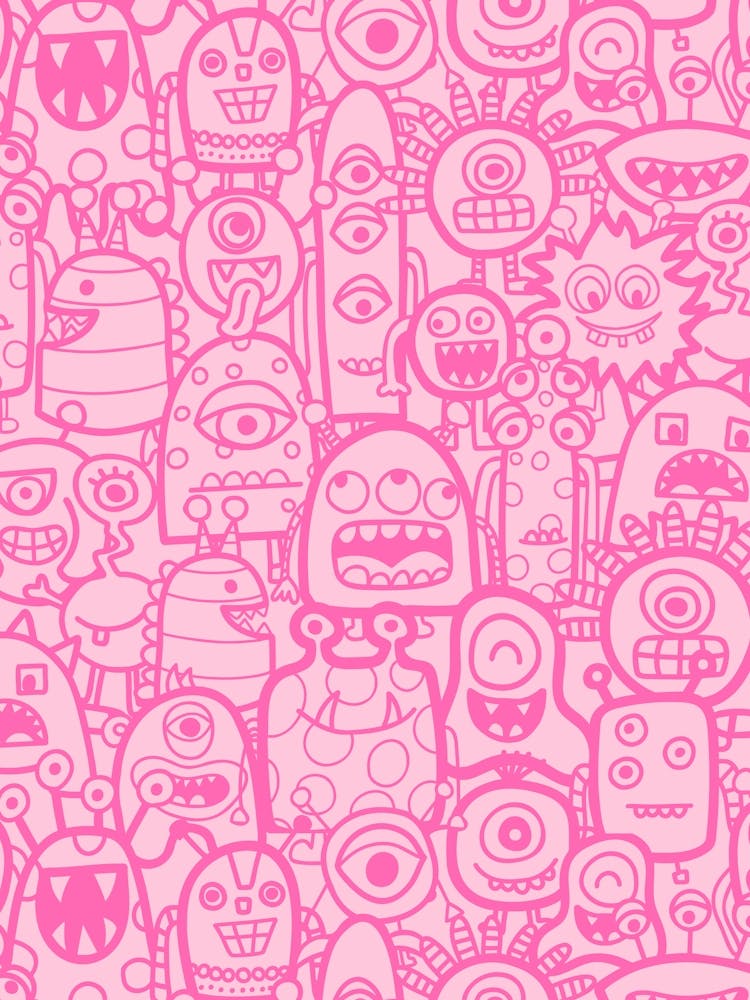 Cute Clusters of Monsters and Aliens Pink Monochrome Kids