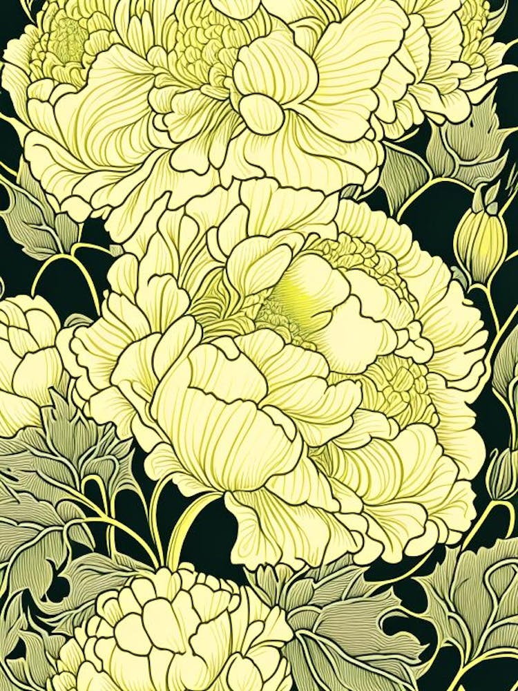 Monsieur Jules Elie Peonies Yellow 1 Drawing
