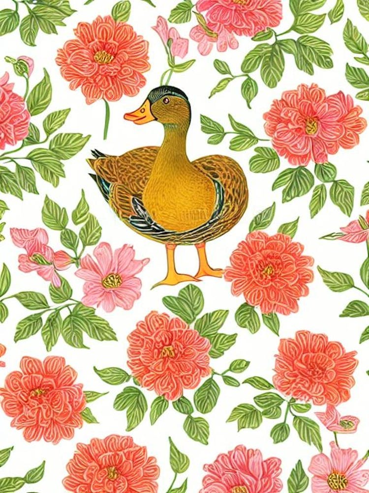 Duck William Morris Style Bird