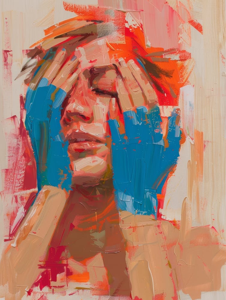 Femme à la peinture bleue et orange