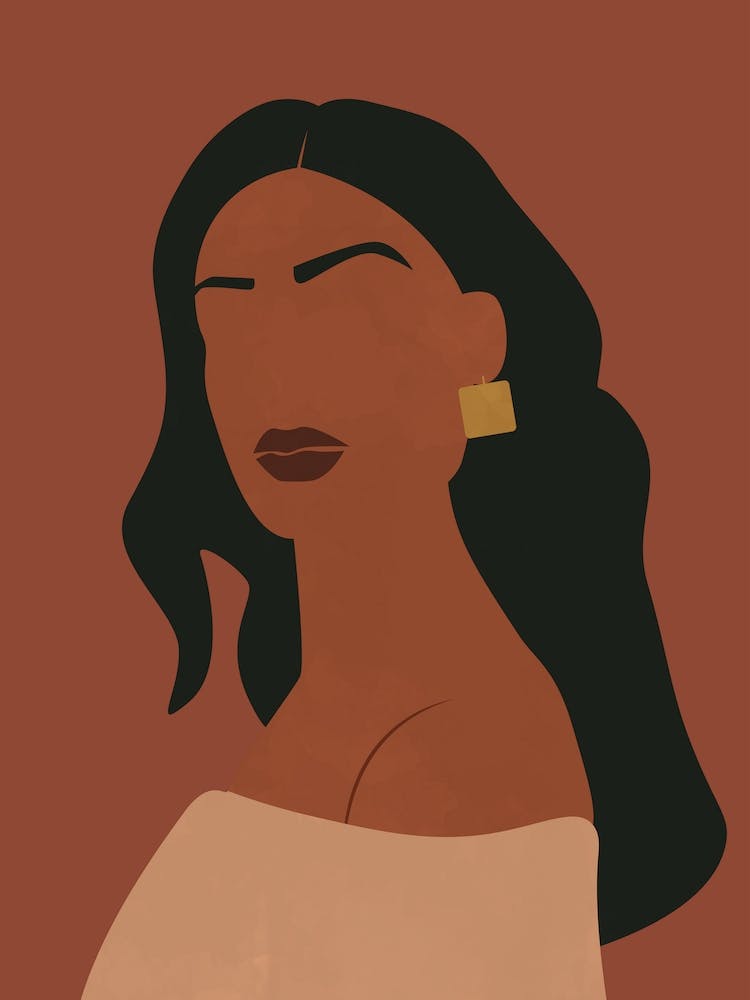 Abstract Woman Gold Earring Painting