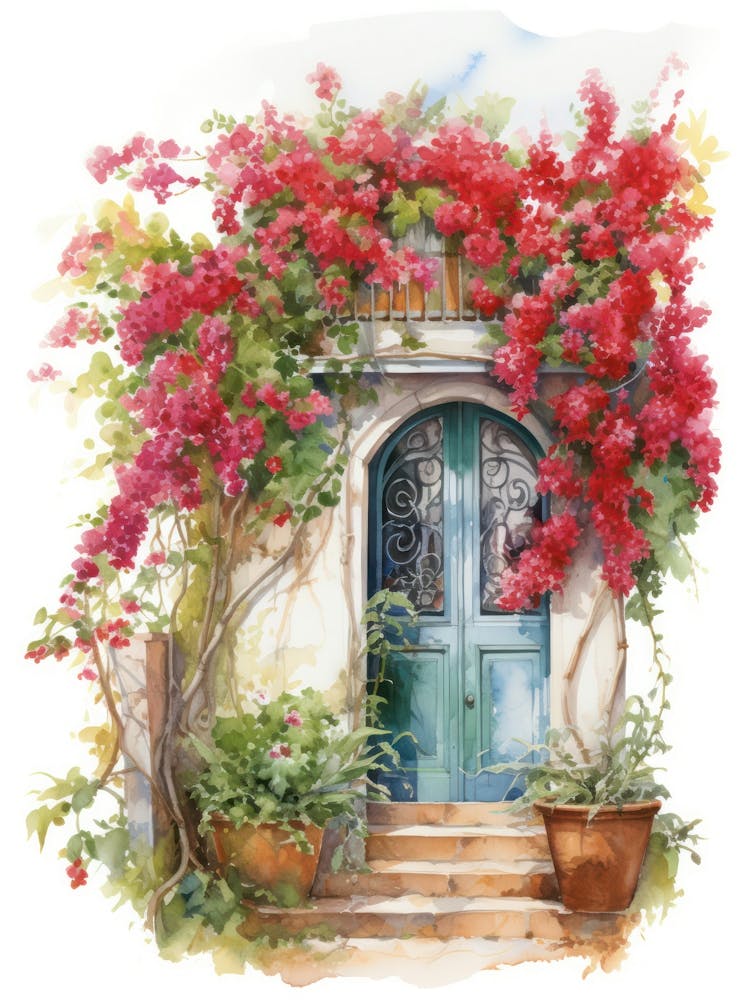 Genoa, Italy   Mediterranean Doors Watercolour Painting 4