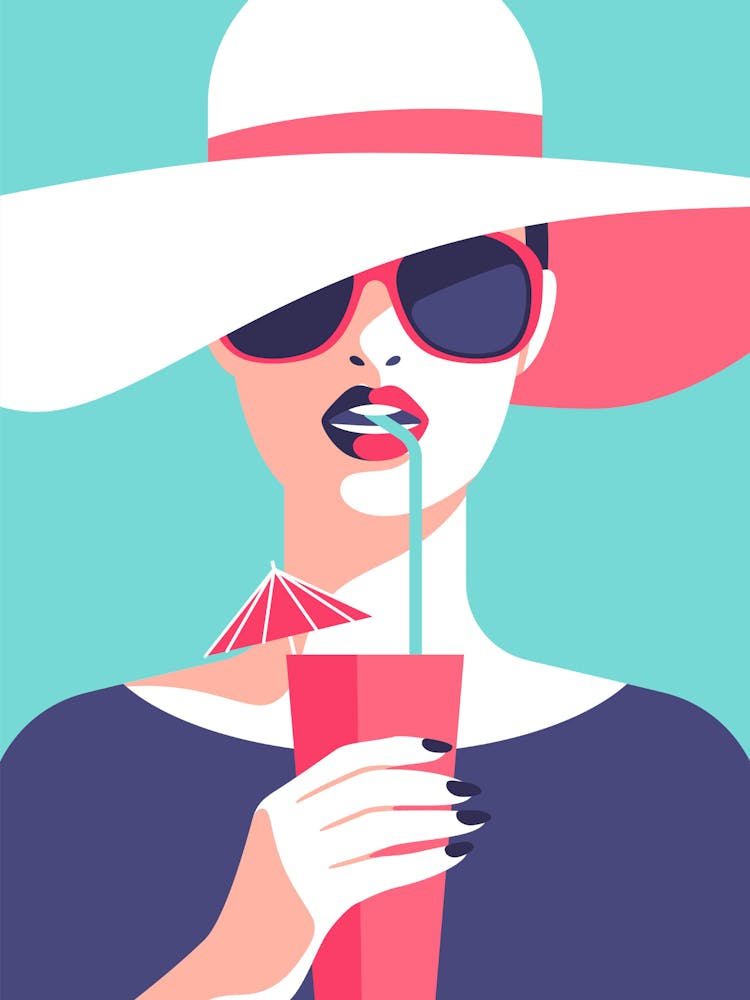 Summer Woman Poster – Modern Pop Art Wall Art with Cocktail Illustration