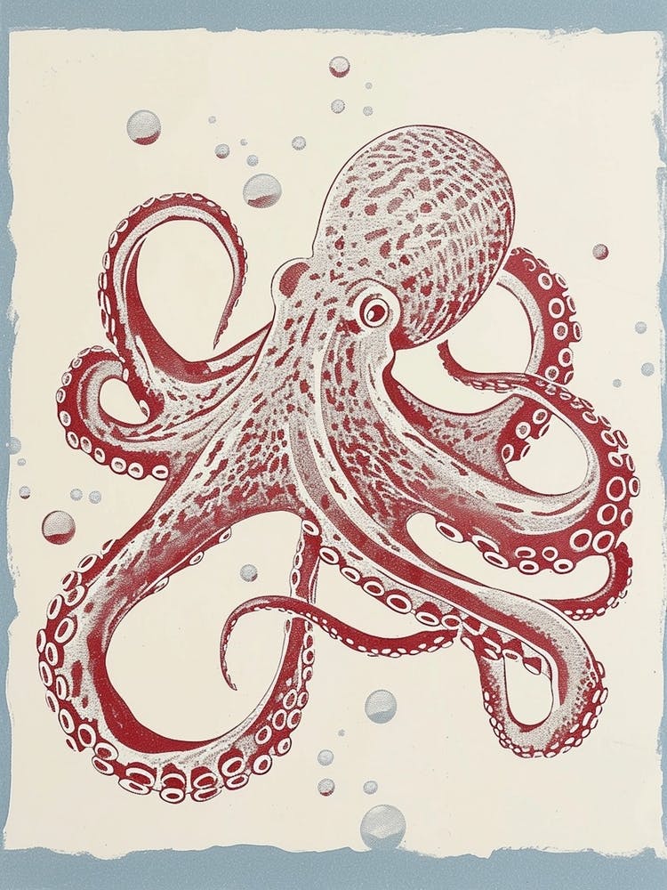 Red & Blue Octopus Making Bubbles 1