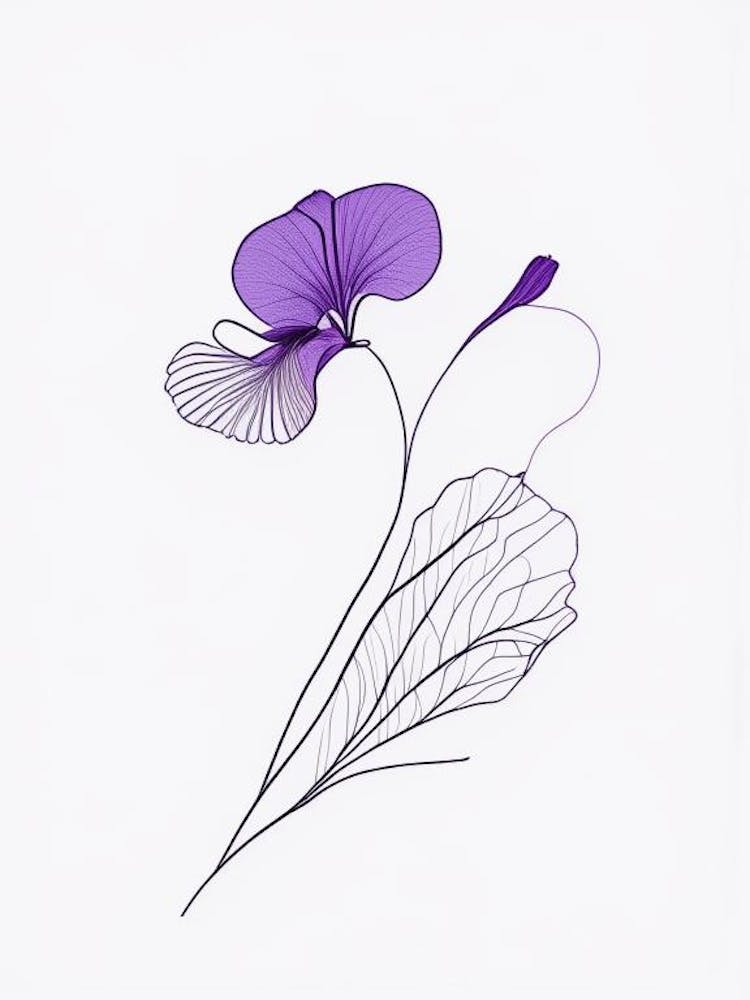 Violets Floral Minimal Line Drawing 5 Flower