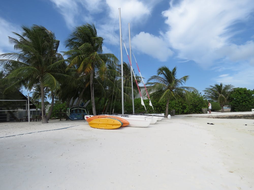 Sailboats On The Beach Tropical Maldives