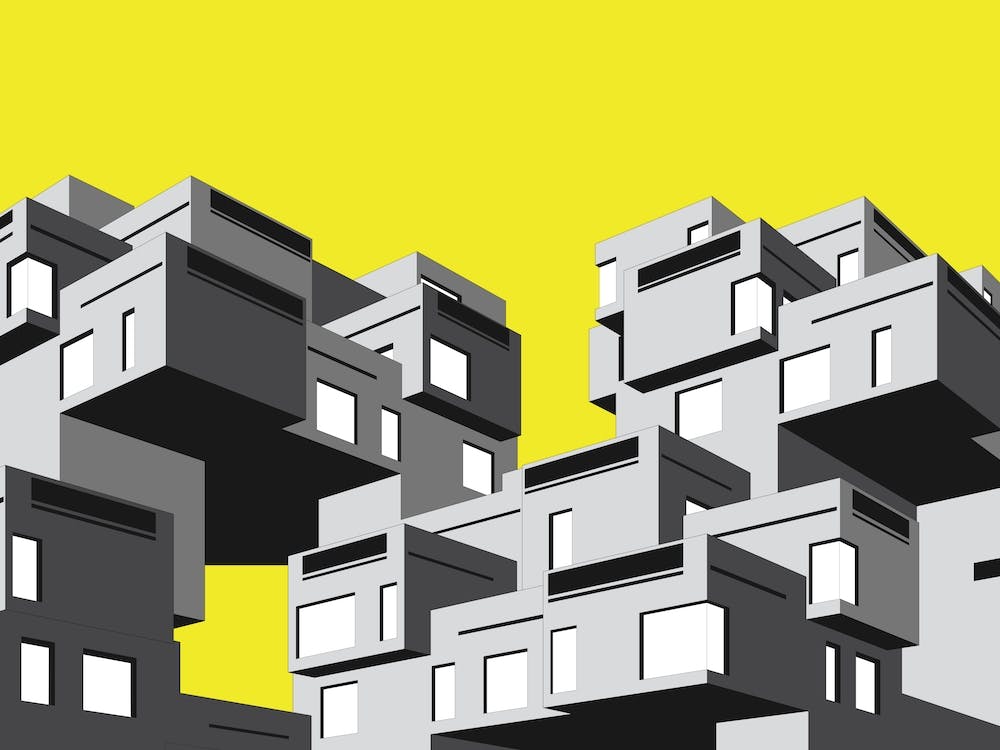 Habitat 67, Schwarz, Weiß und Gelb